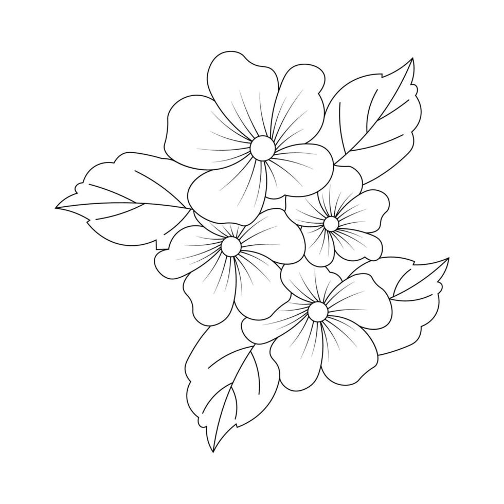 blooming flower with leaves coloring book page element with graphic ...