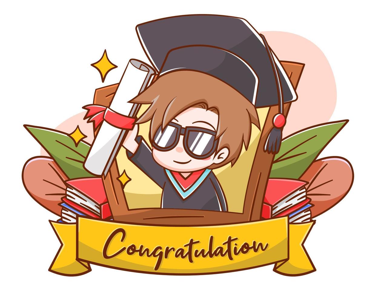 Cute greeting card of graduation cartoon illustration vector
