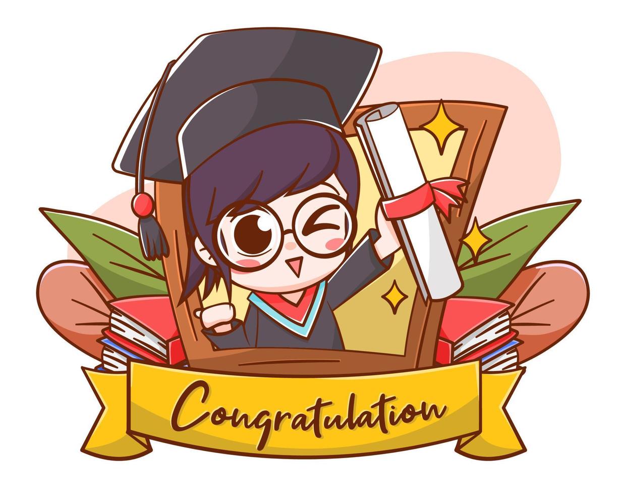 Cute greeting card of graduation cartoon illustration vector