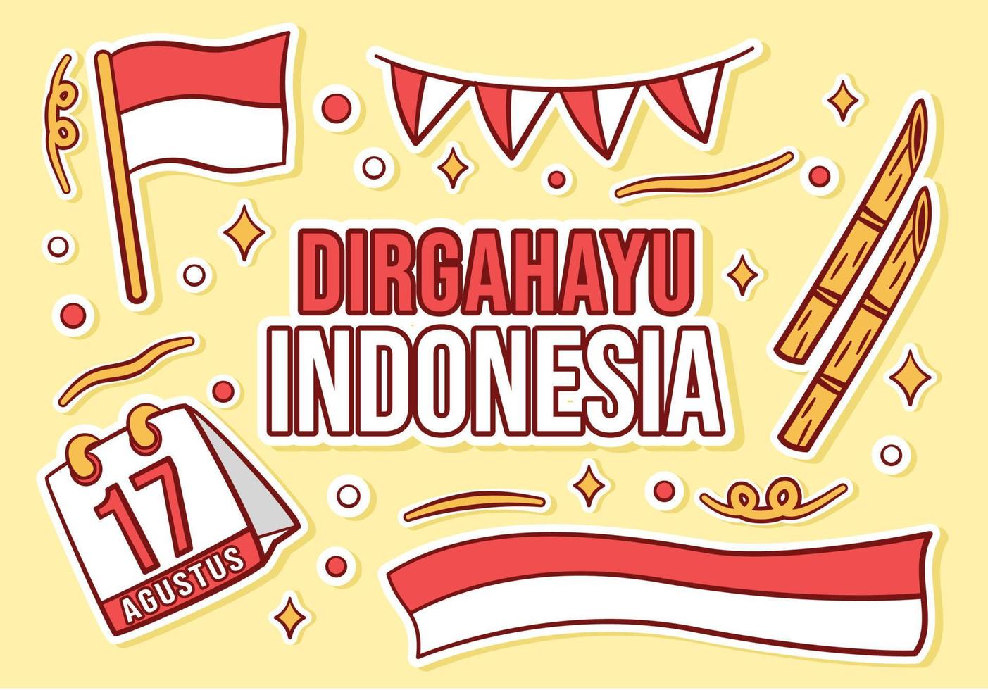 Cute sticker of Indonesia independence day cartoon illustration vector