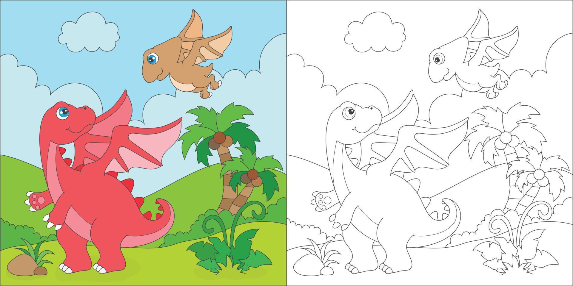 coloring dragon and friend vector