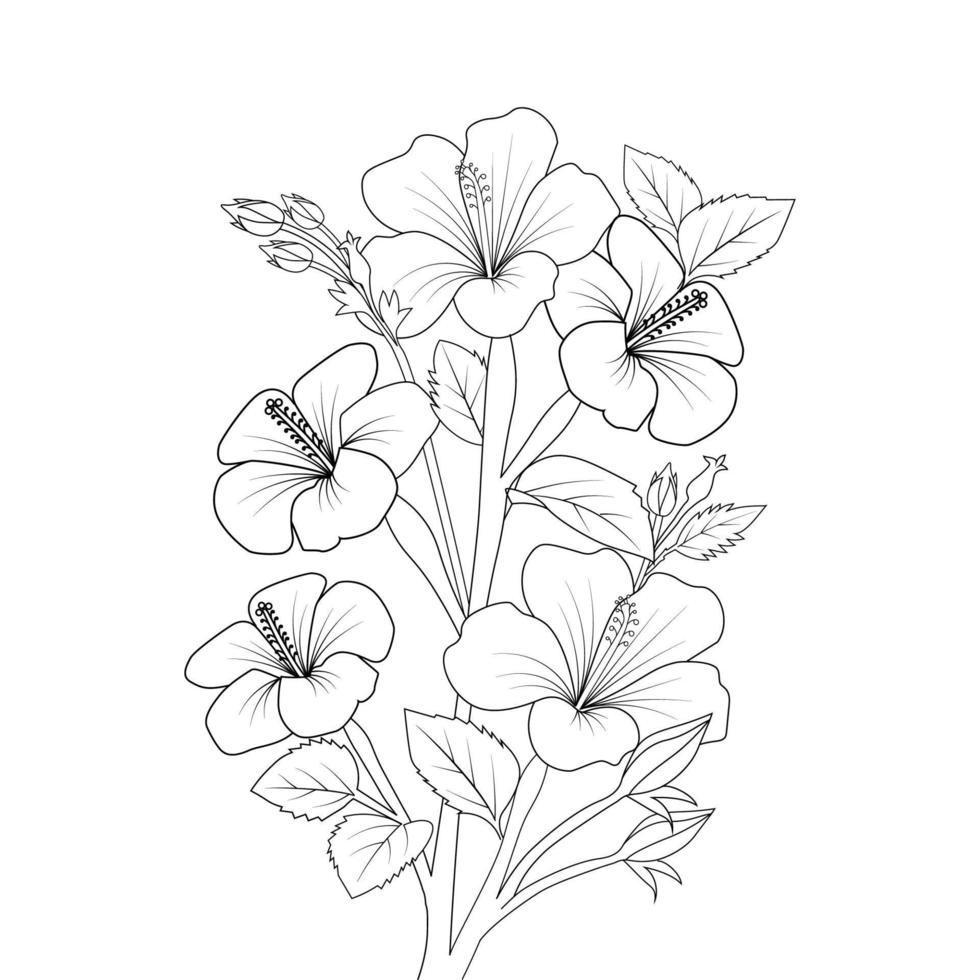 hawaiian flower coloring page illustration with line art stroke of black and white hand drawn vector