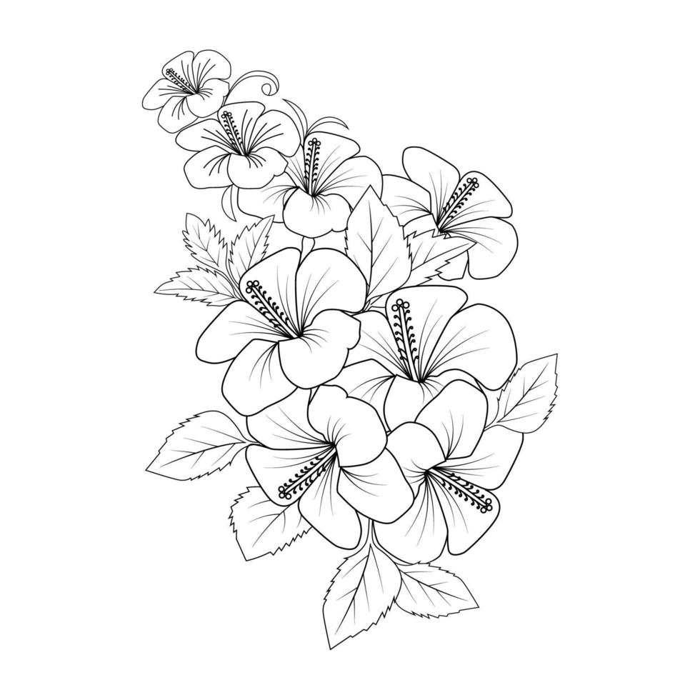 doodle común hibisco flor línea arte libro para colorear página de diseño gráfico vectorial vector