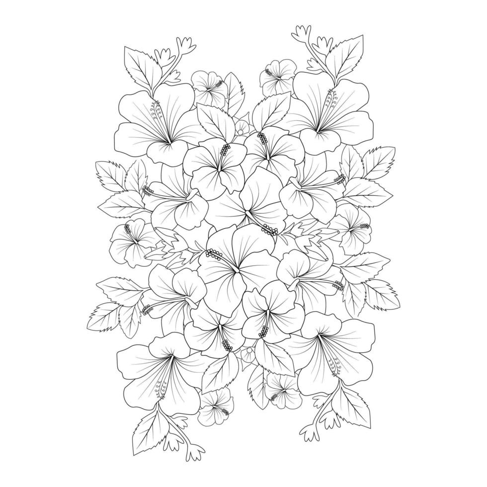 flor de hibisco moscheutos para colorear página arte lineal con gráfico de trazo vectorial vector