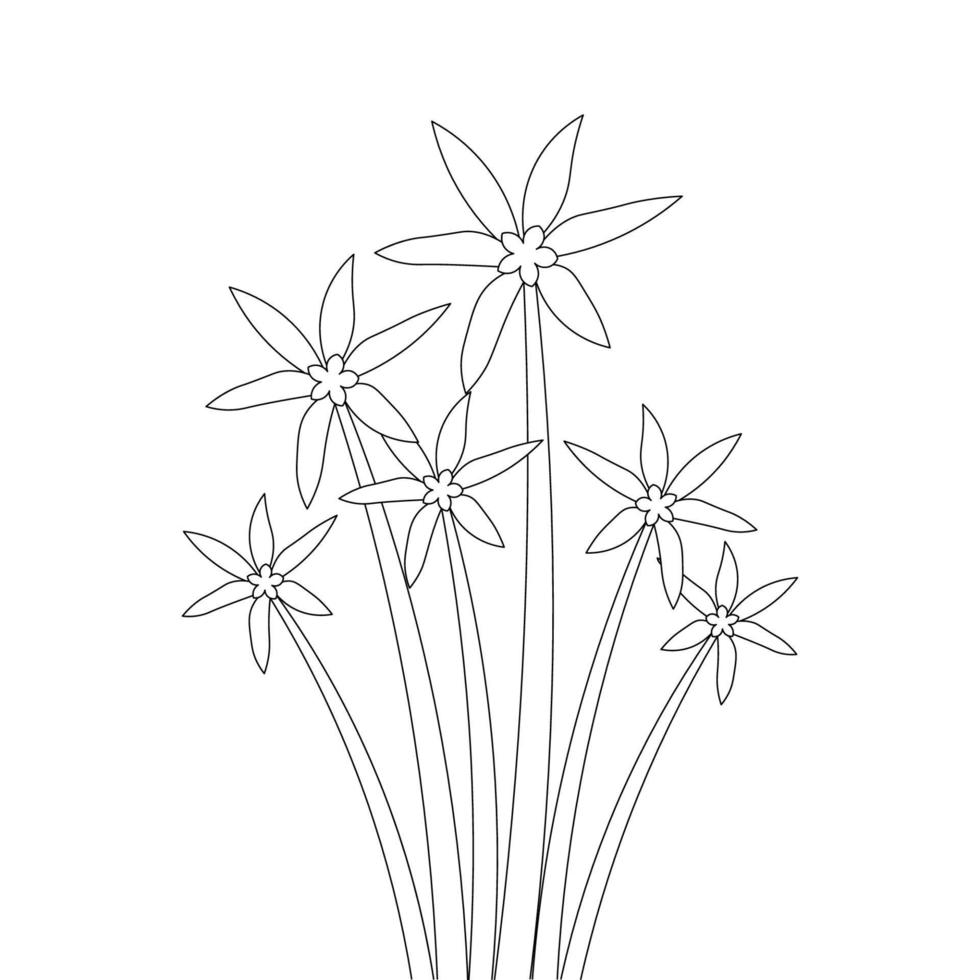 blooming petal of flower branch coloring book page element for kids drawing vector