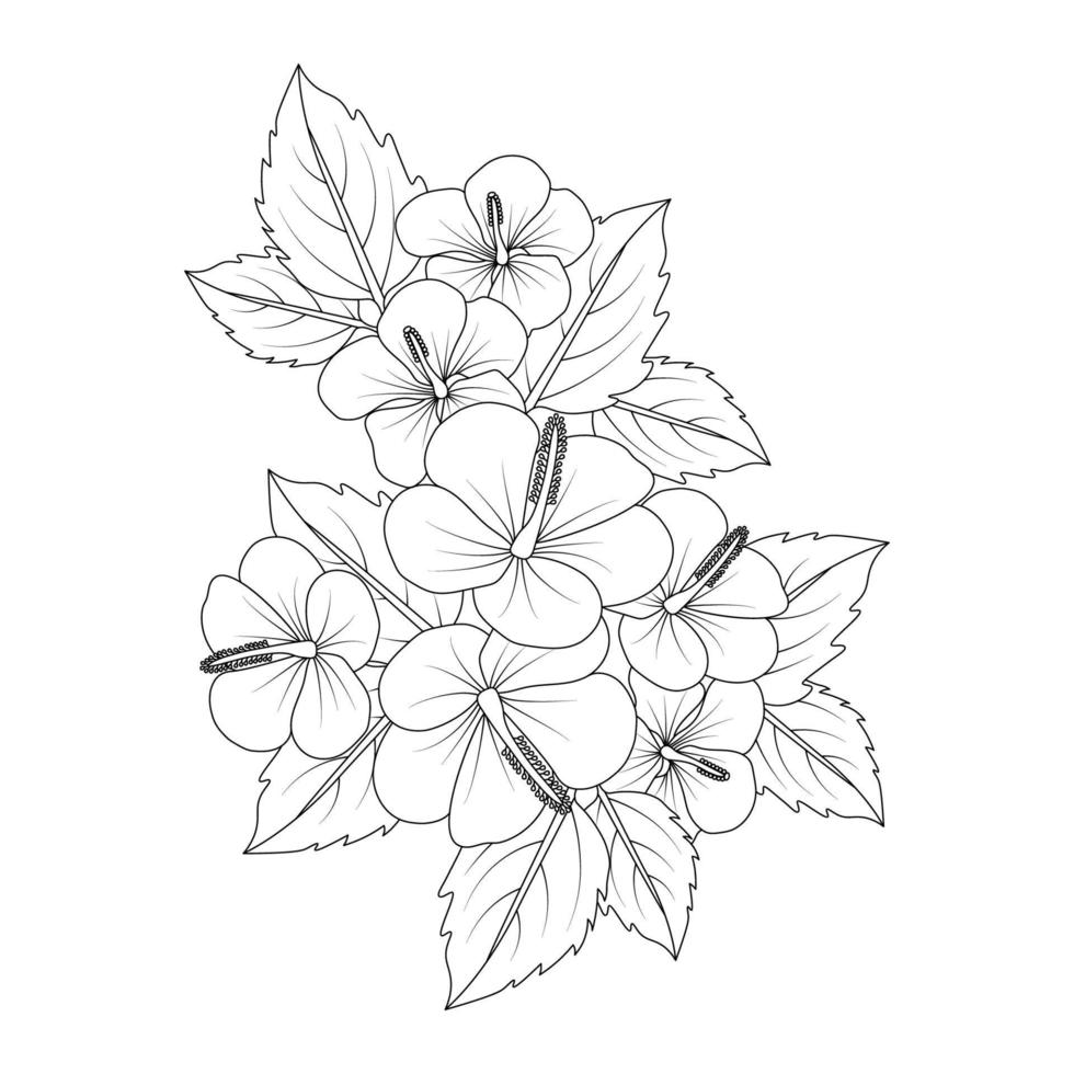 doodle coloring page of hibiscus flower illustration with line art stroke vector