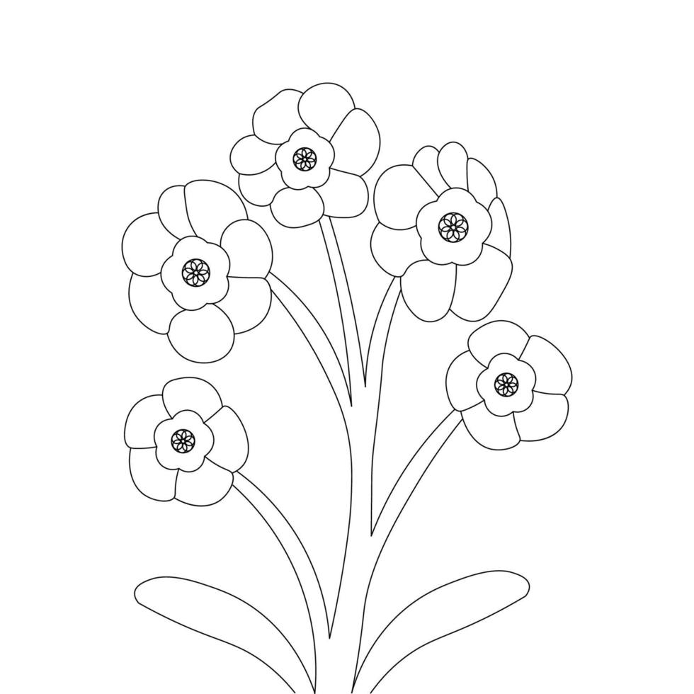 blooming doodle flower coloring book page element with graphic illustration design vector