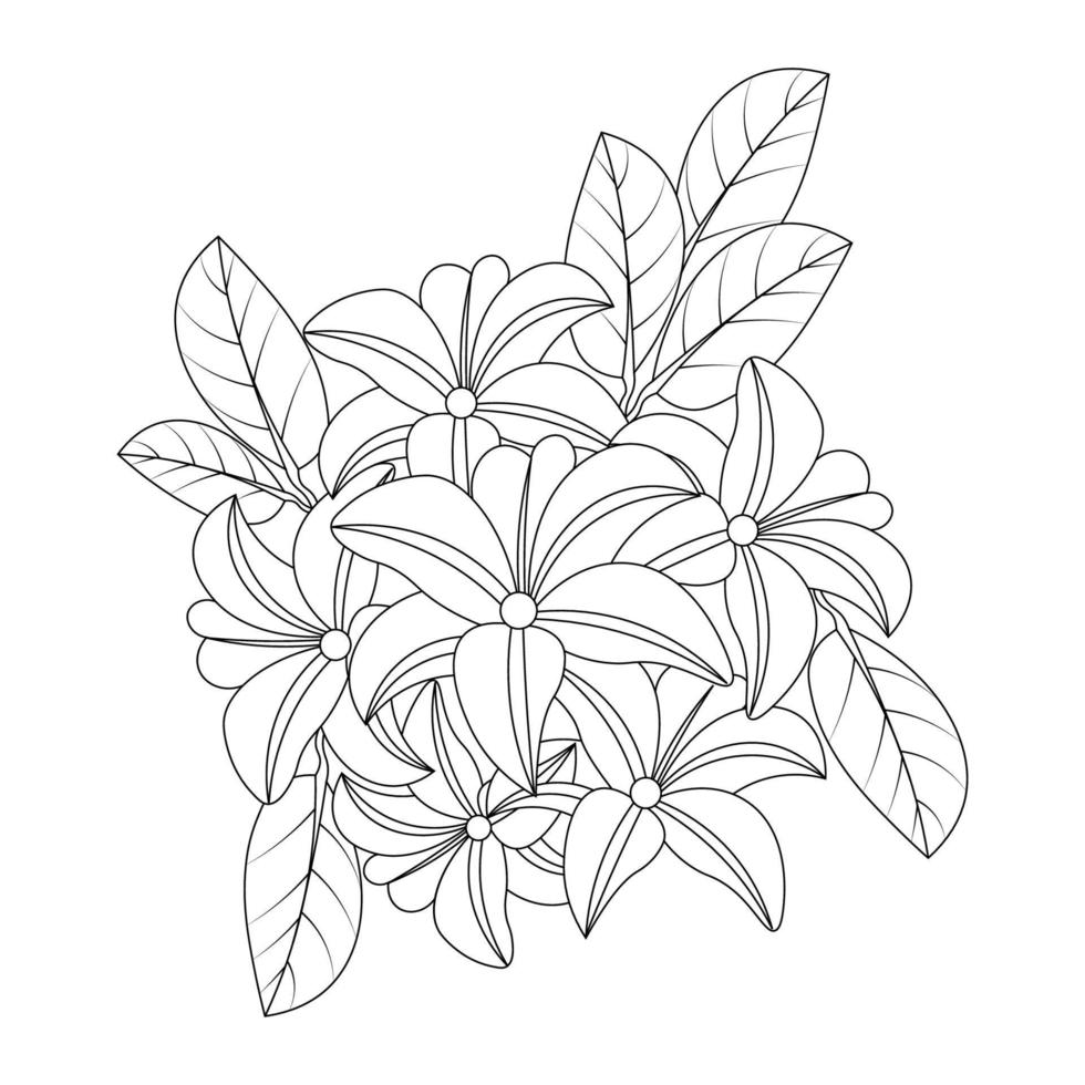 blooming flower with leaves coloring book page element with graphic illustration design vector