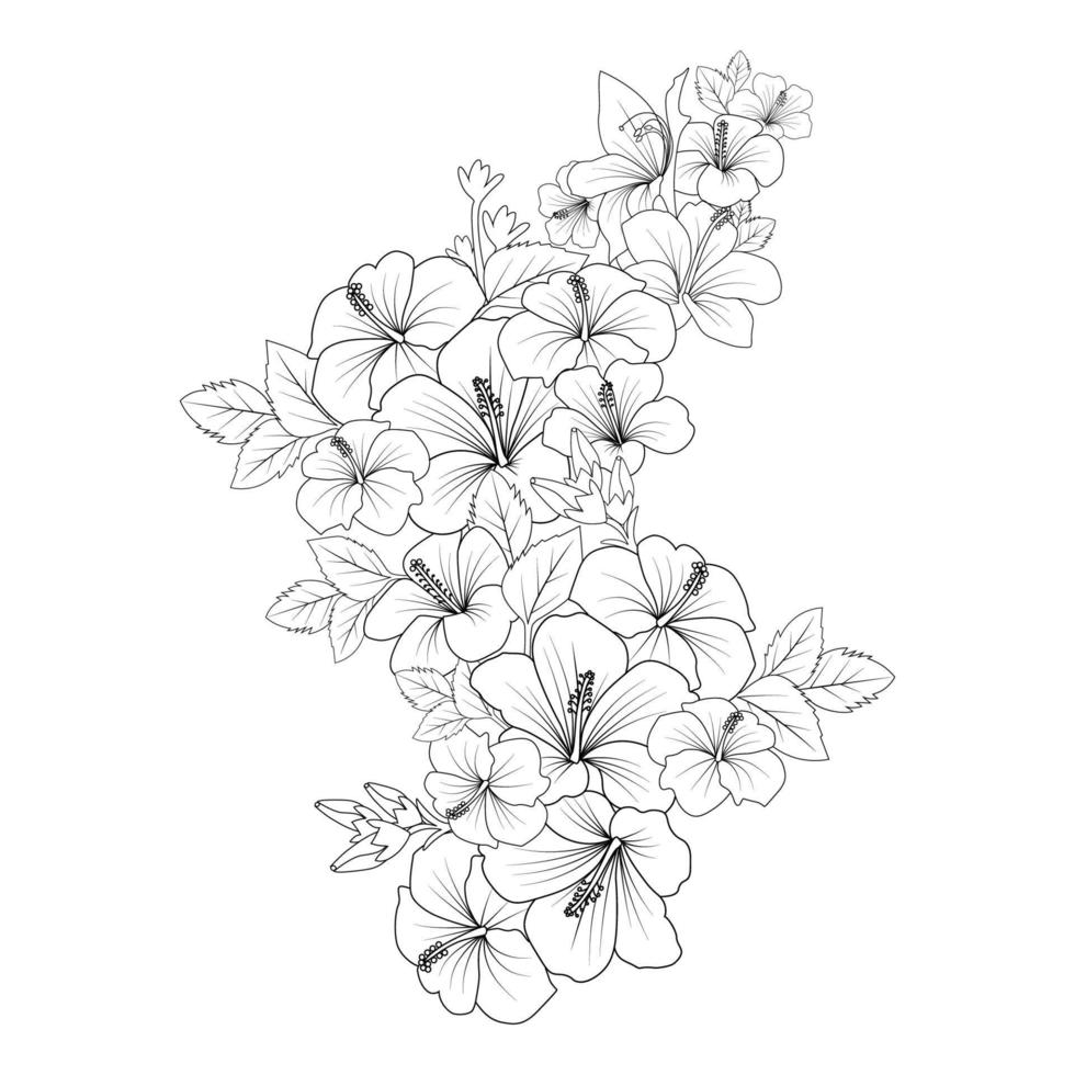 china rose flower doodle coloring page illustration with line art stroke vector