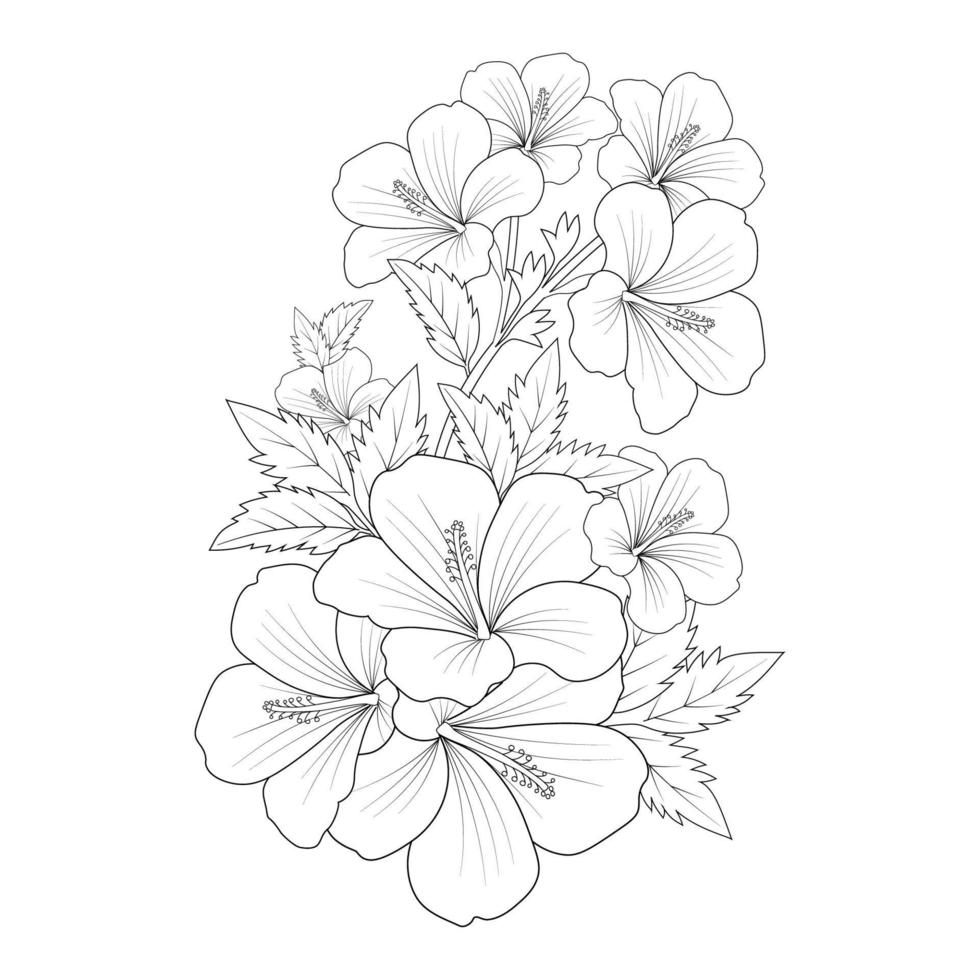 rose of sharon flower doodle line art coloring book page of vector graphic design