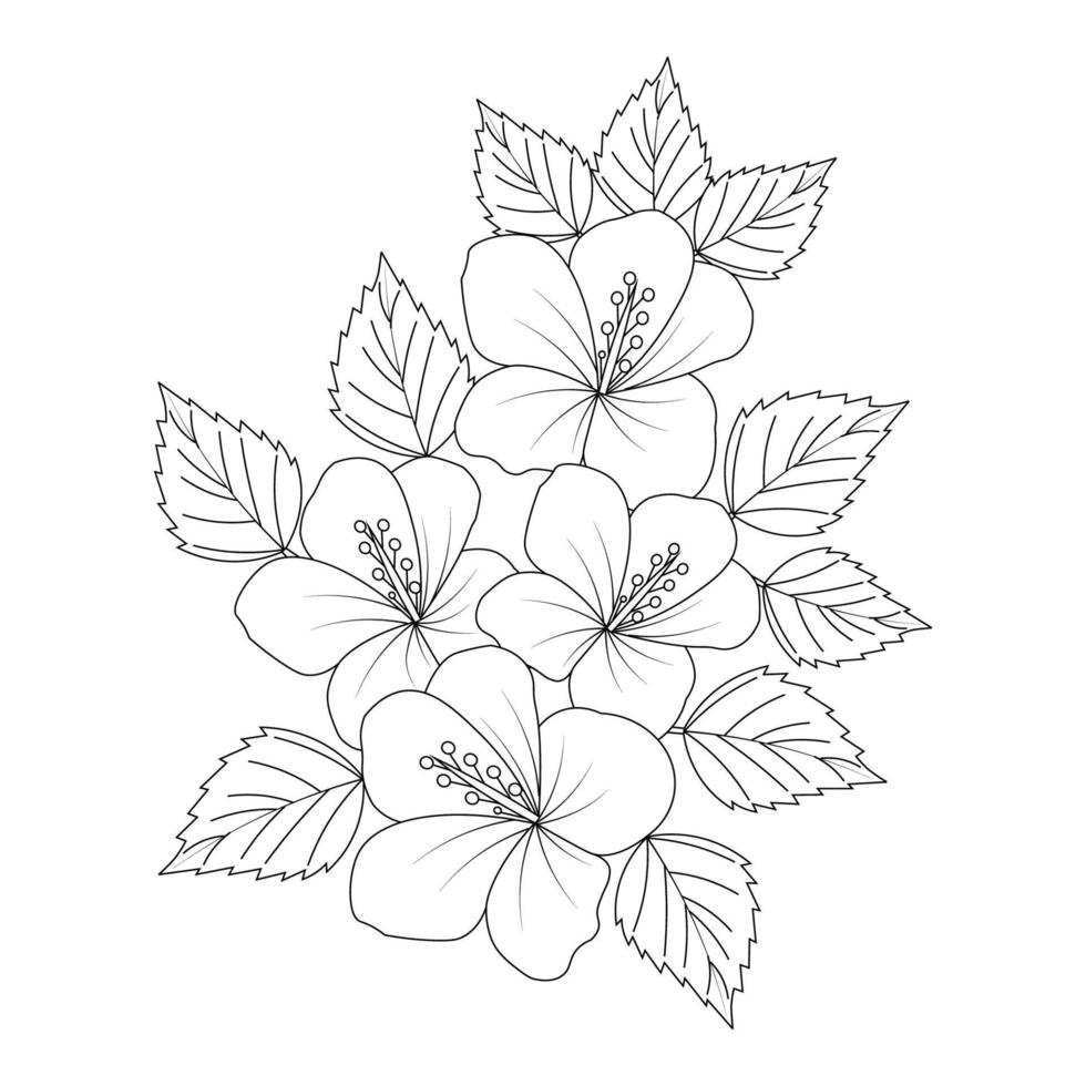 cute kids coloring page of china rose flower drawing for printing vector