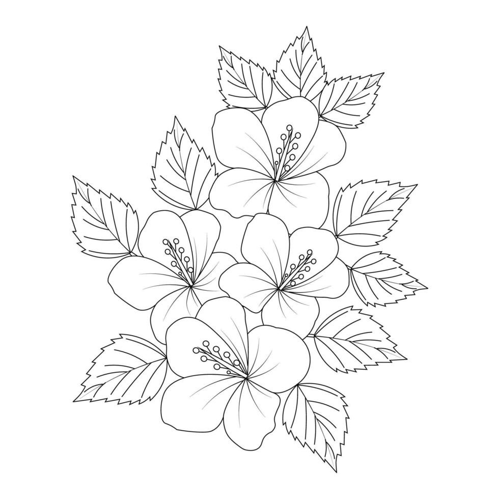 lindos niños para colorear página de china rosa flor dibujo para imprimir vector