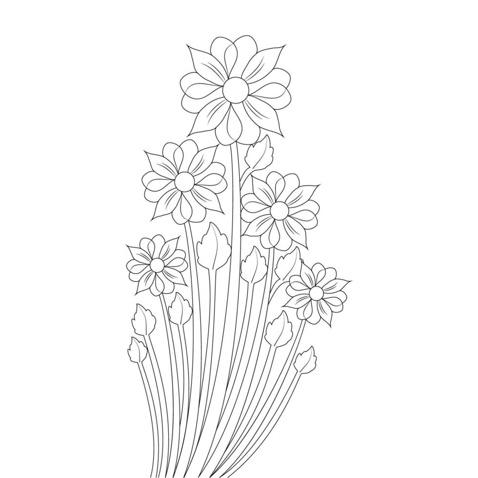 Branch of flower coloring book page drawing line art design on white background vector