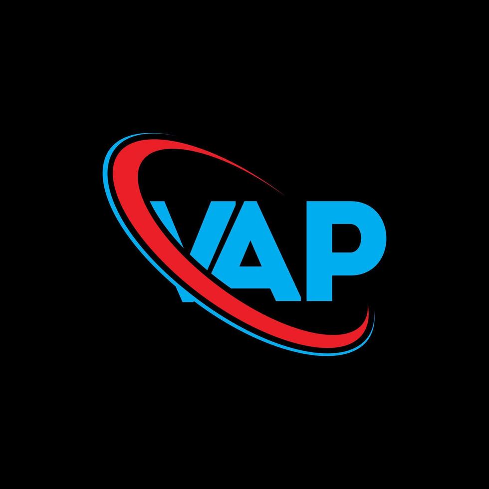 logotipo de vapor. carta de vapor diseño de logotipo de letra vap. logotipo de iniciales vap vinculado con círculo y logotipo de monograma en mayúsculas. tipografía vap para tecnología, negocios y marca inmobiliaria. vector