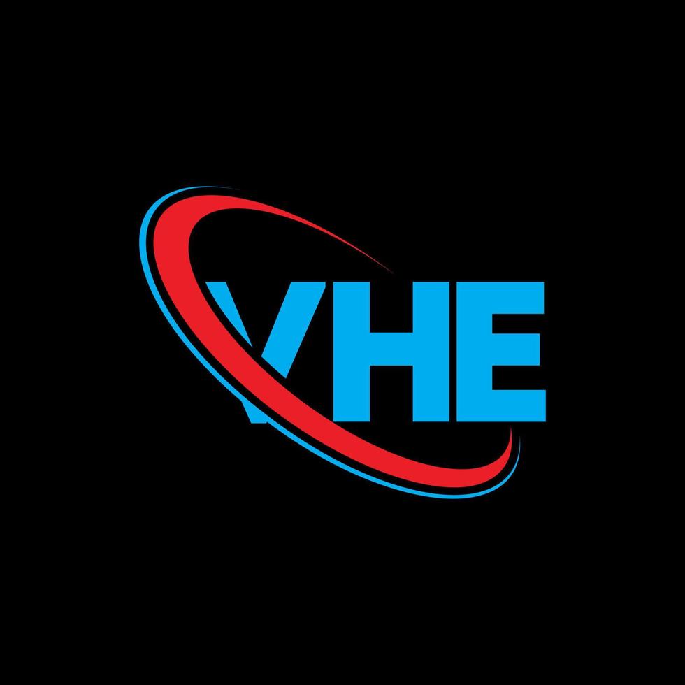 logotipo vhe. vla carta. diseño del logotipo de la letra vhe. iniciales logotipo vhe vinculado con círculo y logotipo de monograma en mayúsculas. vhe tipografía para tecnología, negocios y marca inmobiliaria. vector