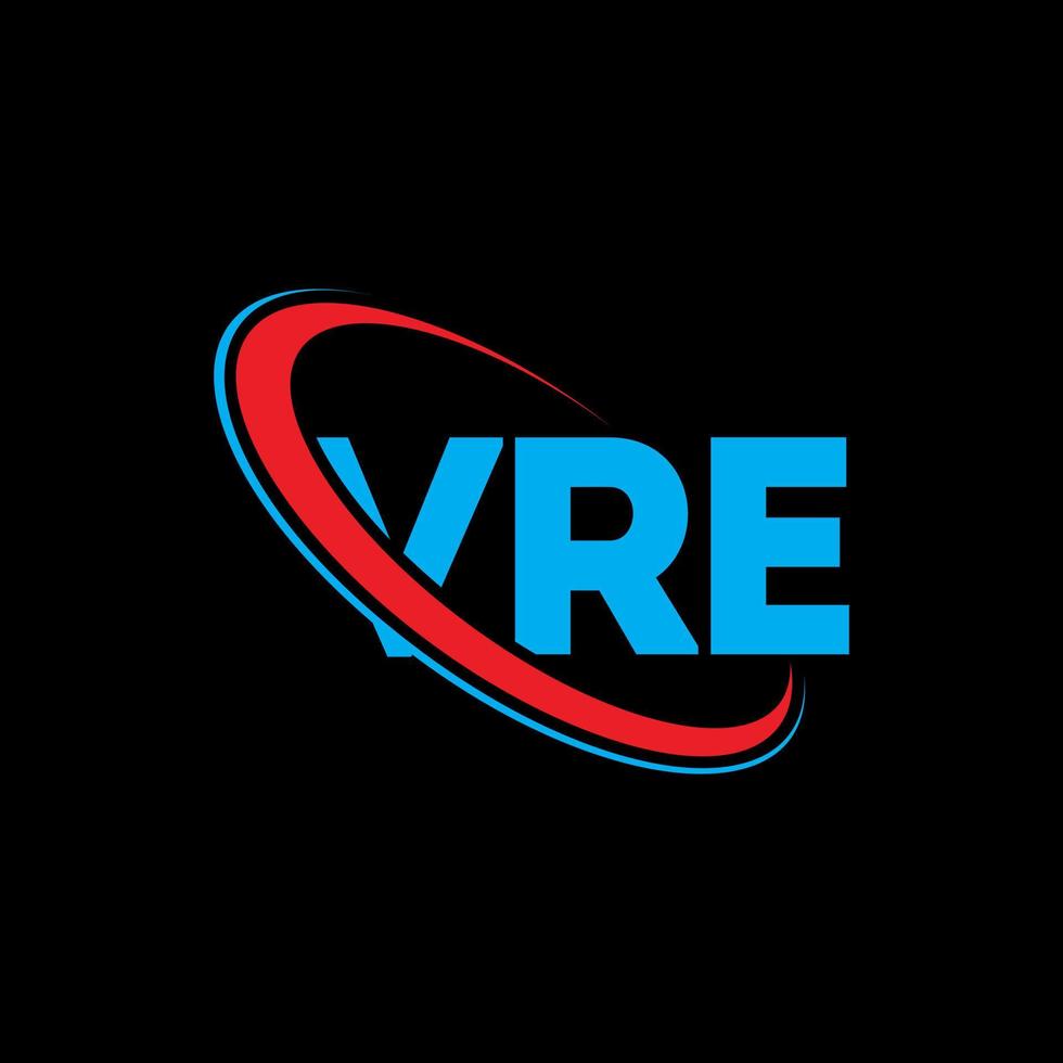 logotipo vre. vre carta. diseño del logotipo de la letra vre. logotipo de las iniciales vre vinculado con un círculo y un logotipo de monograma en mayúsculas. tipografía vre para tecnología, negocios y marca inmobiliaria. vector