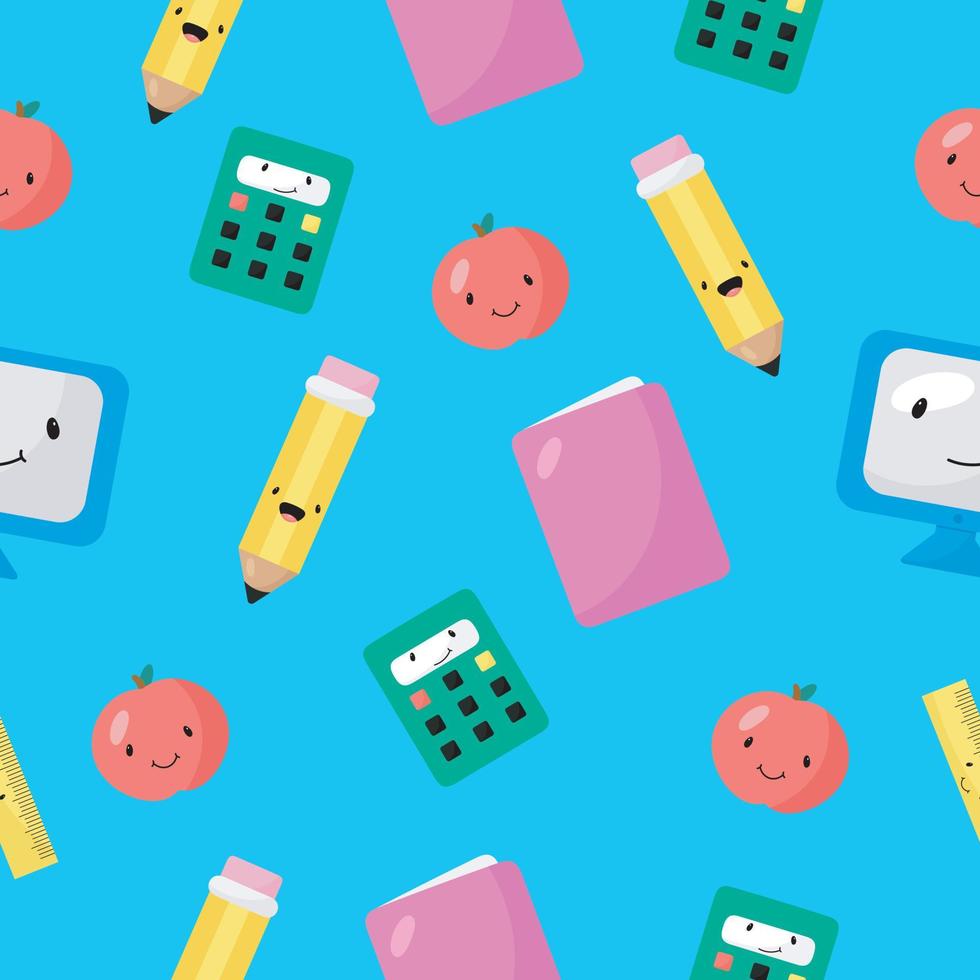 Seamless Pattern with School Supplies. Vector illustration. For greeting card, posters, banners, the card, printing on the pack, printing on clothes, fabric, wallpaper.