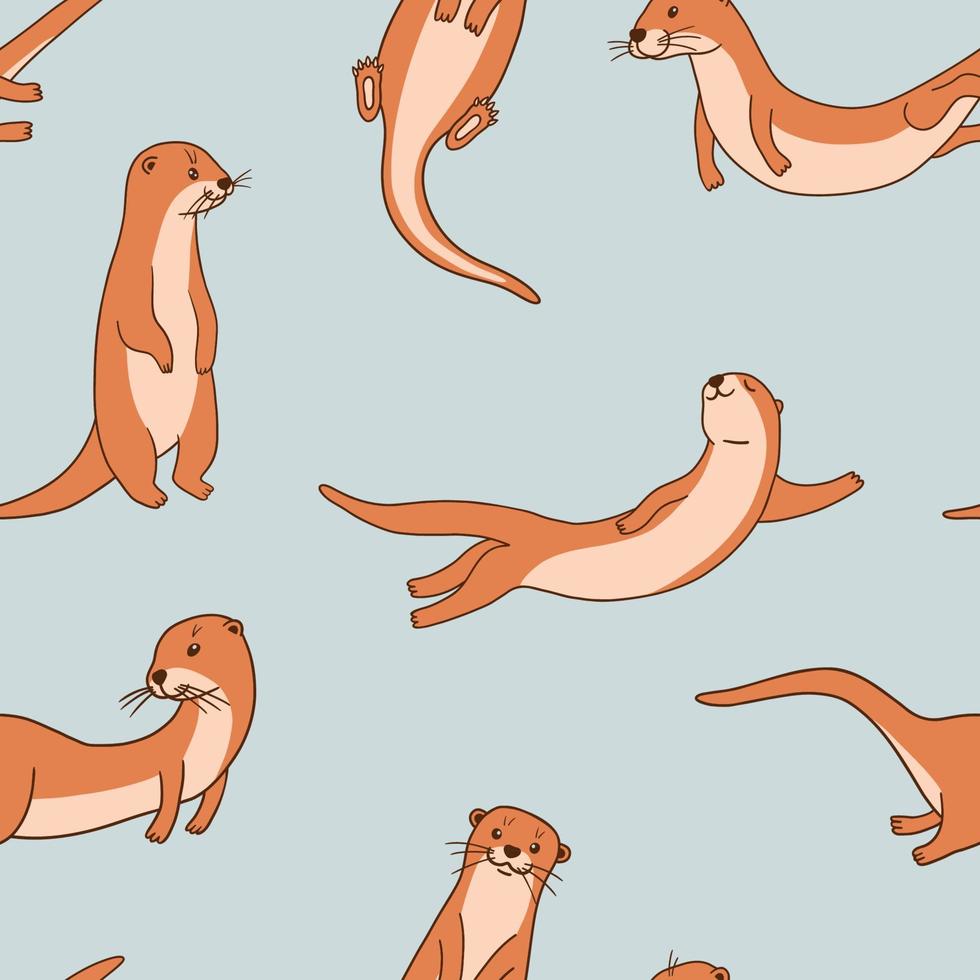 Sea Otters Pattern Seamless. Vector Background with Cute Animals, baby Fabric Textile