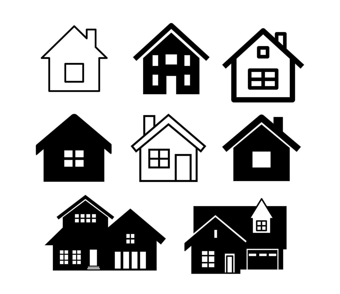 conjunto de iconos de la casa. bienes raíces suburbanos, signo de casa con tubería en el estilo de contorno. silueta vectorial del edificio aislado en blanco vector