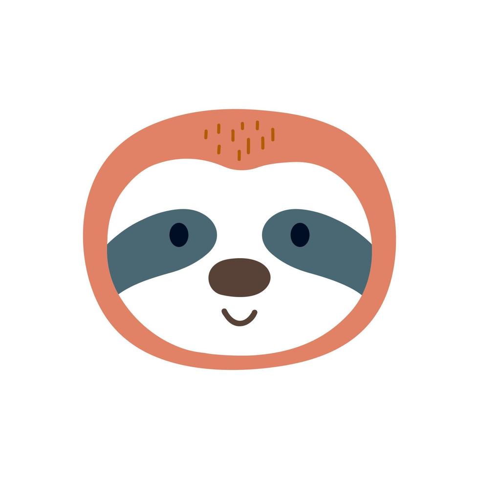 Cute portrait sloth bear head in flat style. Drawing animal face isolated on white. Vector illustration for kids poster and card. Jungle animal