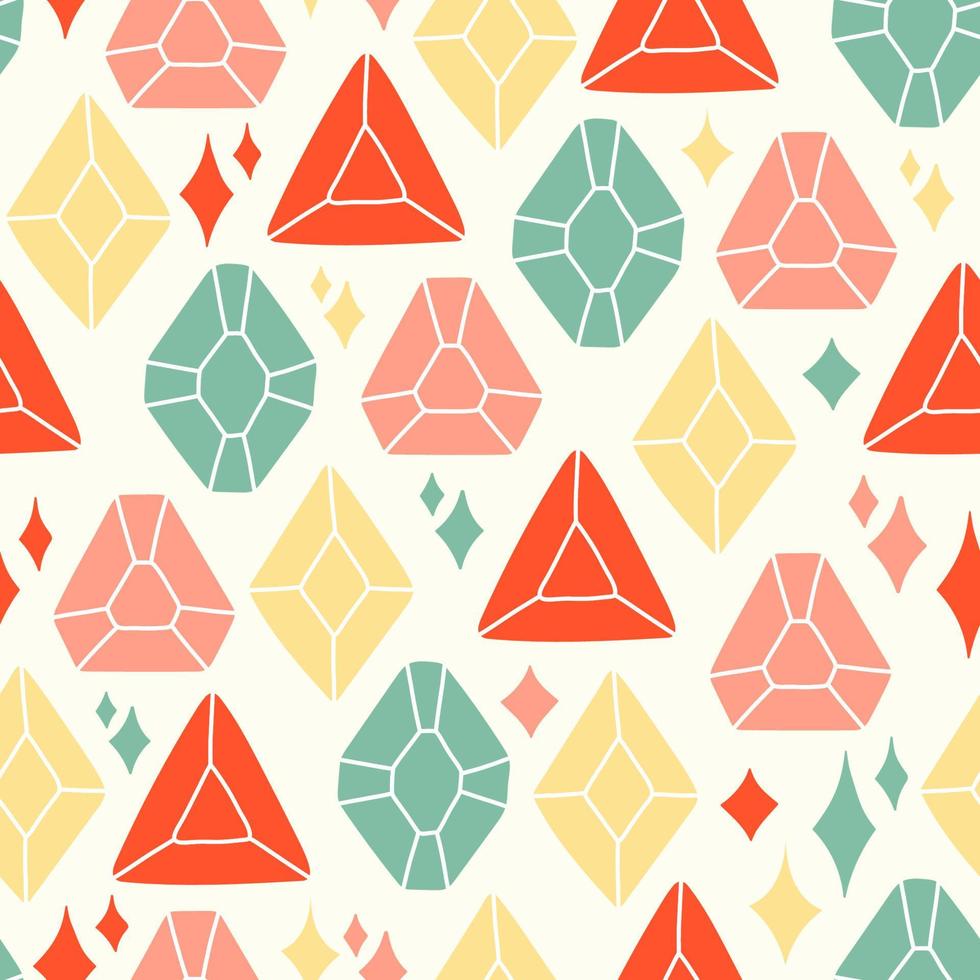 Diamond crystal gems seamless pattern and vector illustration