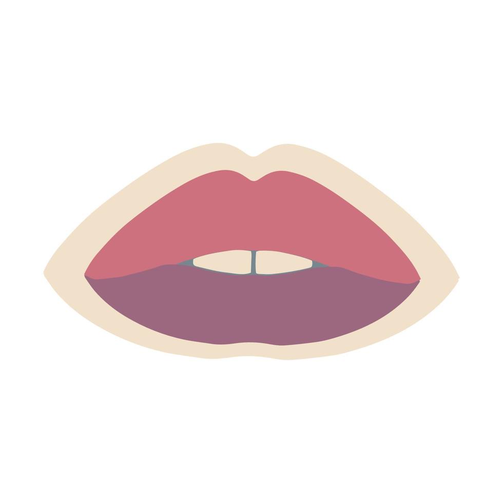 estética de los años setenta, divertida pegatina de labios maravillosos. boca y labios. diseño retro, colores apagados. ilustración vectorial vector