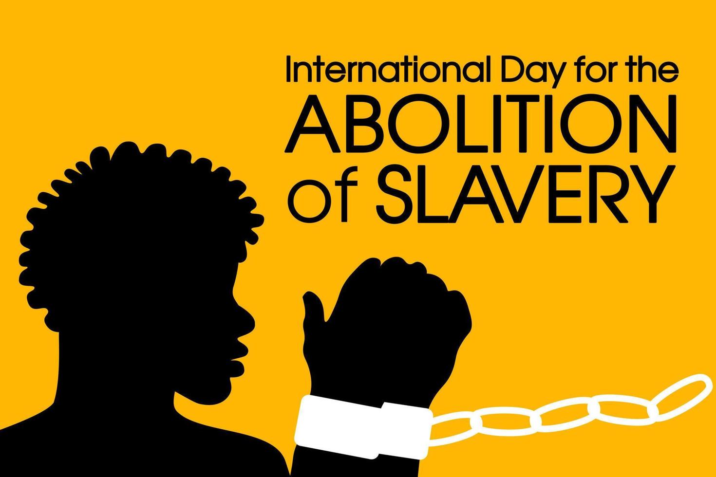 nternational Day for the Abolition of Slavery poster with silhouette of African American man in shackles. Human freedom. STOP violence. Vector banner