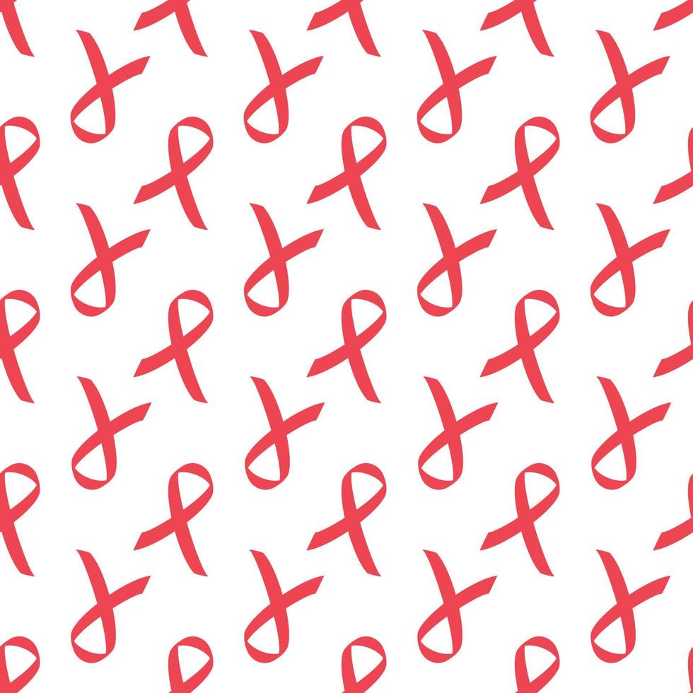 Vector repeating seamless pattern isolated on a white background. Red Ribbon health aids, cancer awareness backdrop. Flat design.