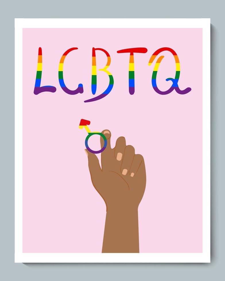 Black Hand with Rainbow Gender Symbol and Doddle Inscription LGBTQ vector