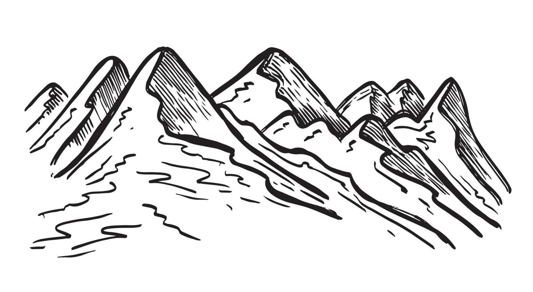 paisaje de montaña, ilustración dibujada a mano, estilo boceto. vector