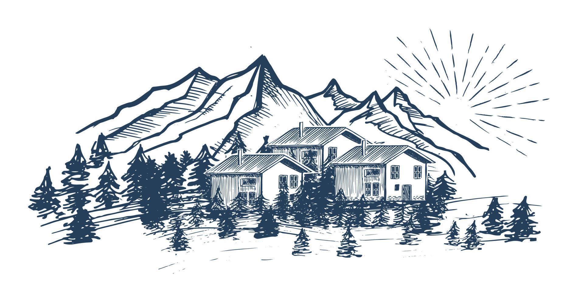 Mountain landscape, hand drawn illustration vector