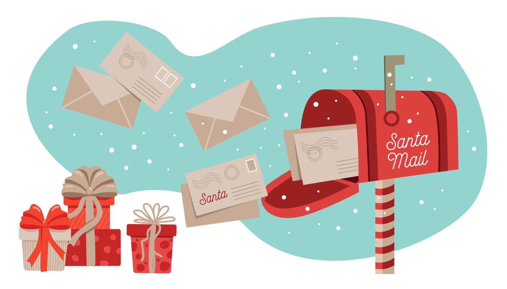 Traditional red mailbox for Christmas holidays. vector