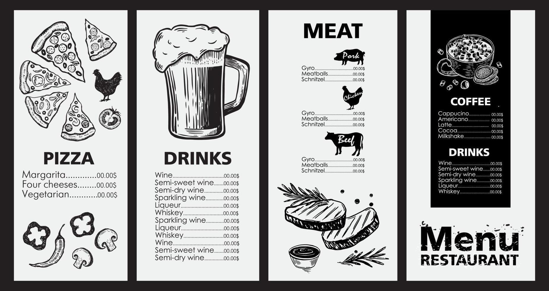 diseño de plantilla de menú para restaurante, ilustración de croquis. vector. vector