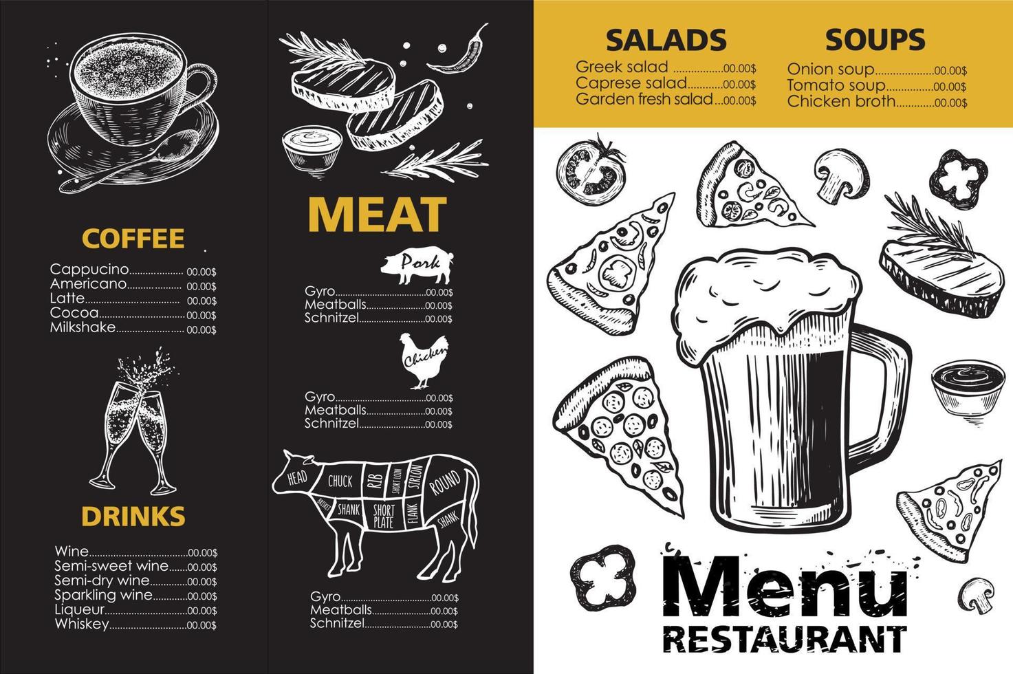 Menu template design for restaurant, sketch illustration. Vector. vector