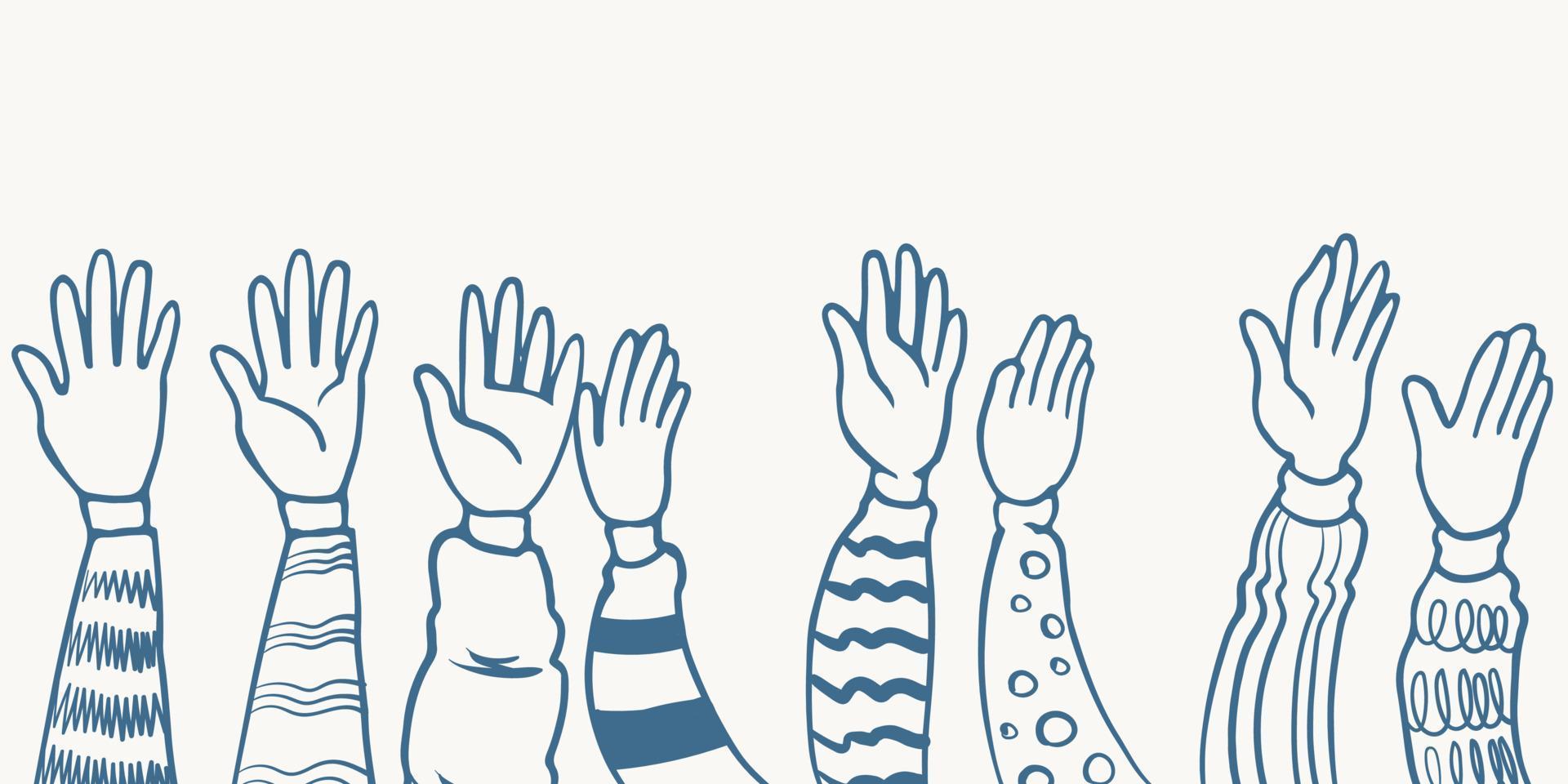 Hand drawn eight hands five clapping ovation illustration sketch vector