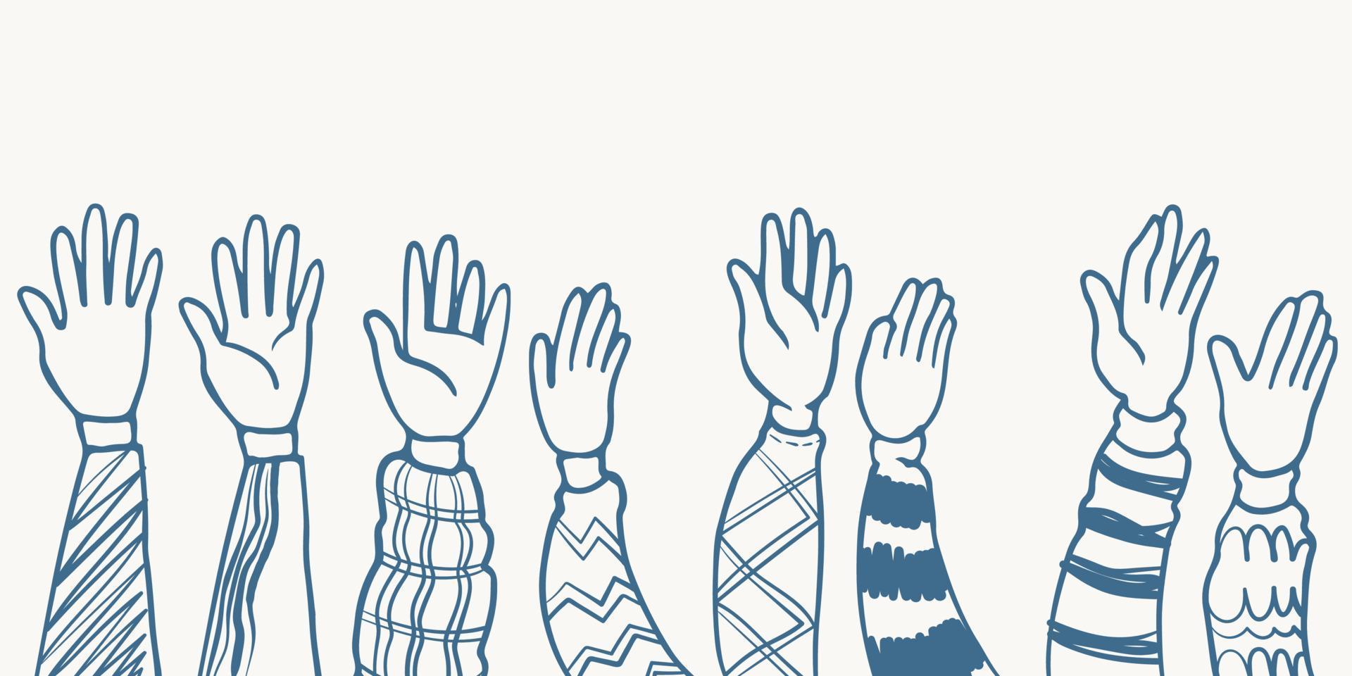 hand drawn eight hands five clapping ovation illustration sketch vector
