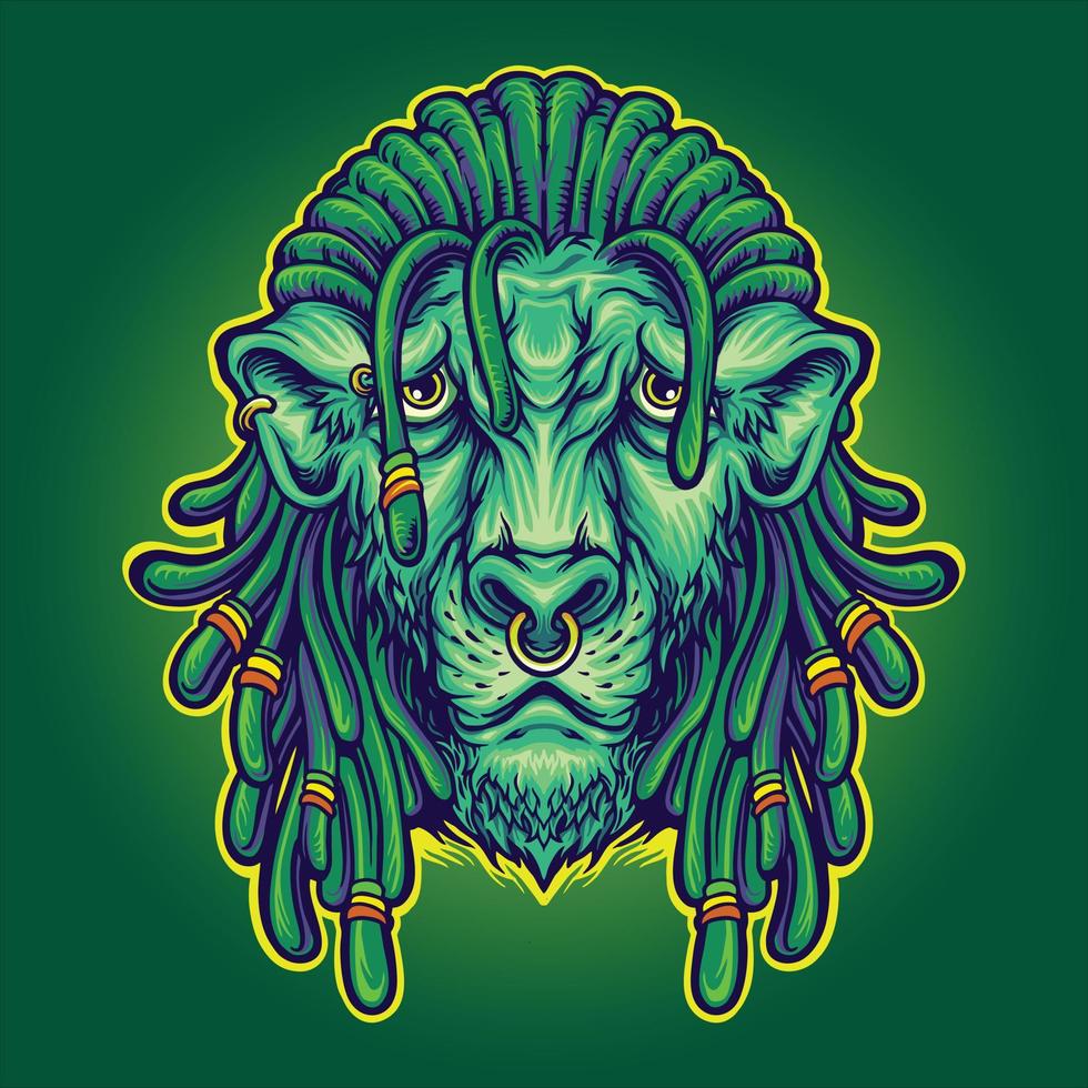 Cool head lion with dreadlock rasta ilustraciones vector