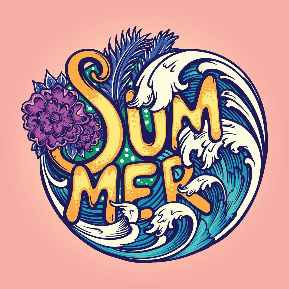 Happy summer tropical beach vacation illustrations vector