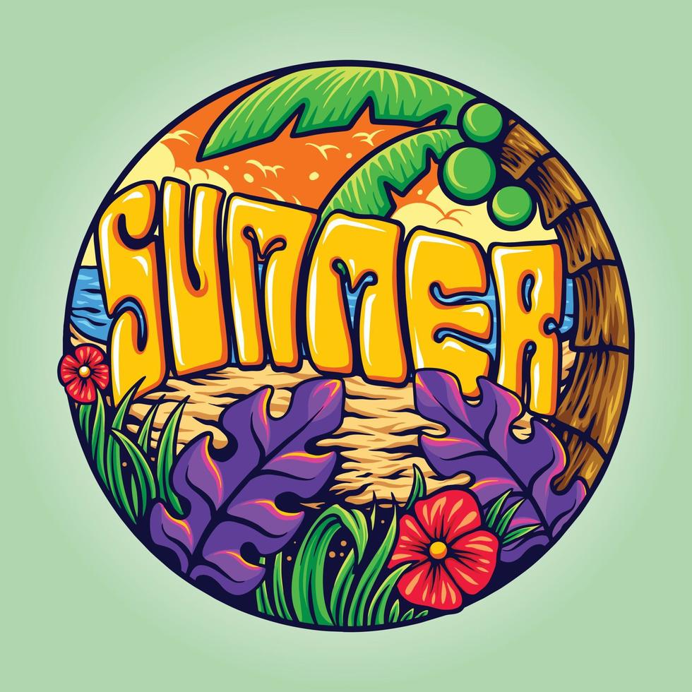 Welcome summer tropical beach vacation illustrations vector