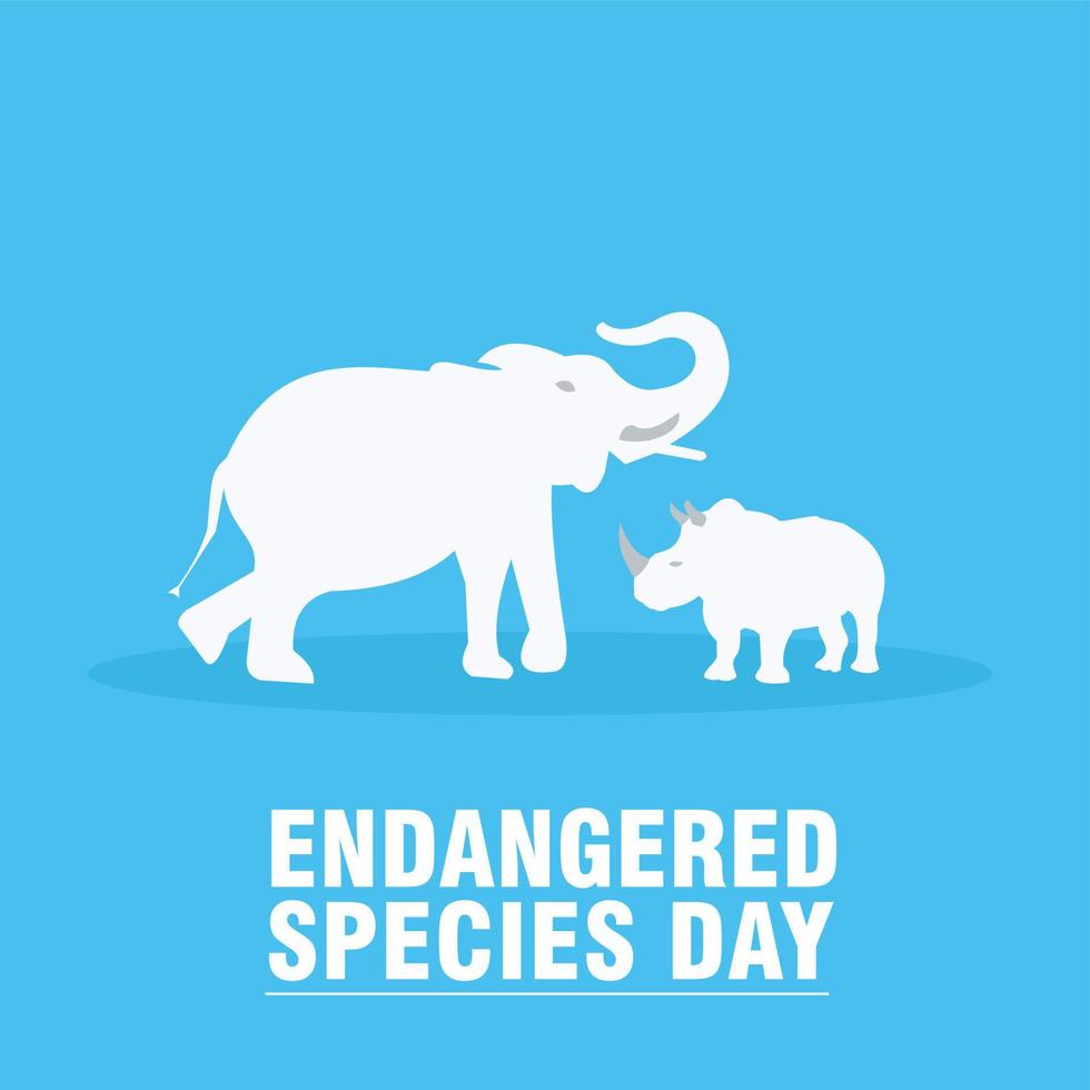 National Endangered Species Day vector with green silhouette of elephant, giraffe and rhino icon vector. Set of wild animal silhouettes. Simple and elegant design