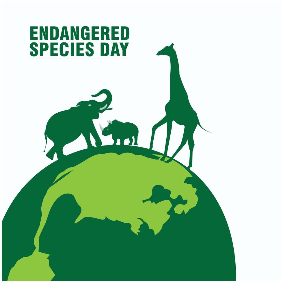 National Endangered Species Day vector with green silhouette of elephant,  giraffe and rhino icon vector. Set of wild animal silhouettes. Simple and  elegant design 9006090 Vector Art at Vecteezy