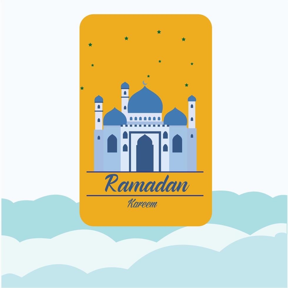 tarjeta de felicitación ramadan kareem con luna, linterna, ilustración de afiches. ilustración vectorial fondo musulmán. simple y elegante vector