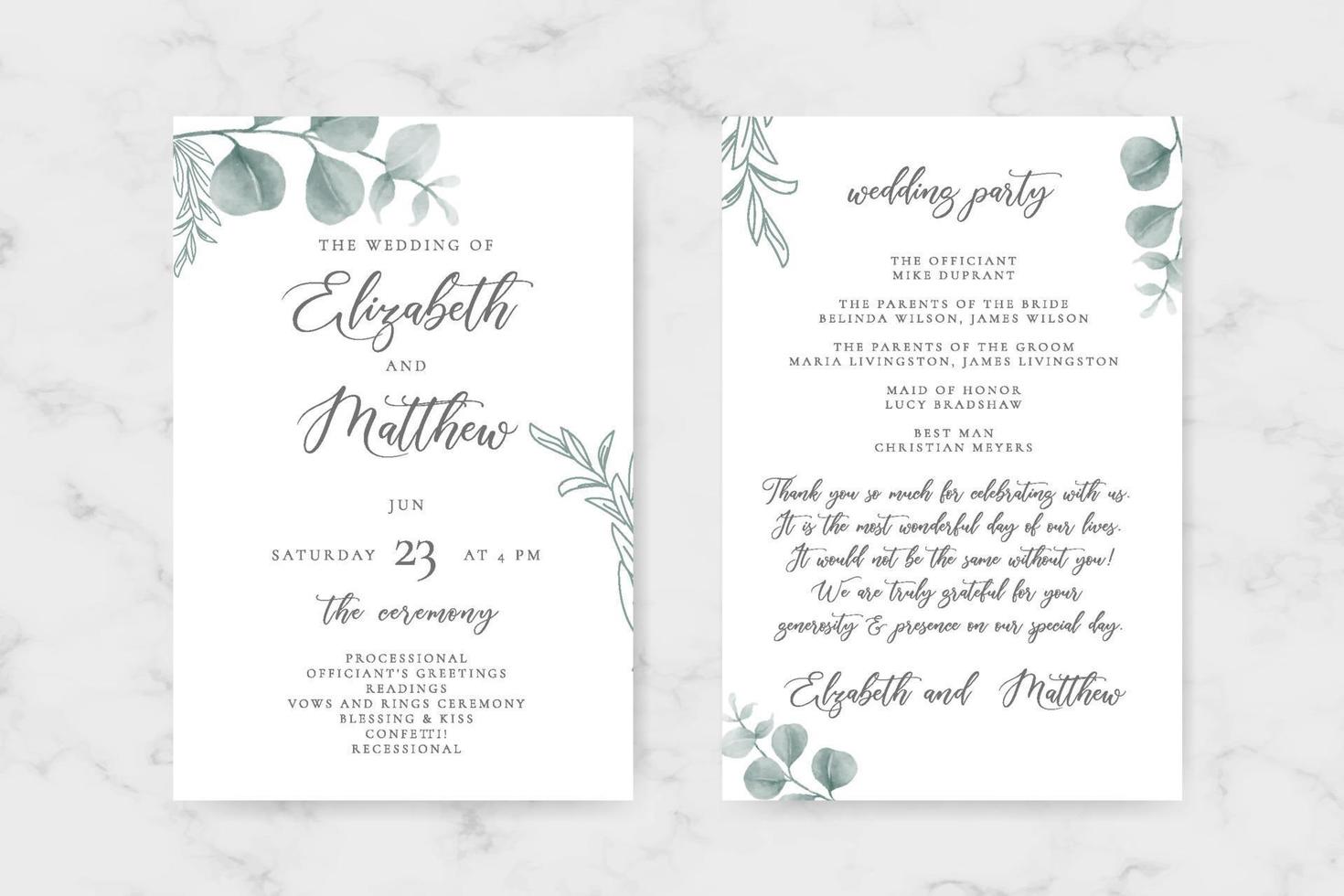 Wedding invitation green leaves vector