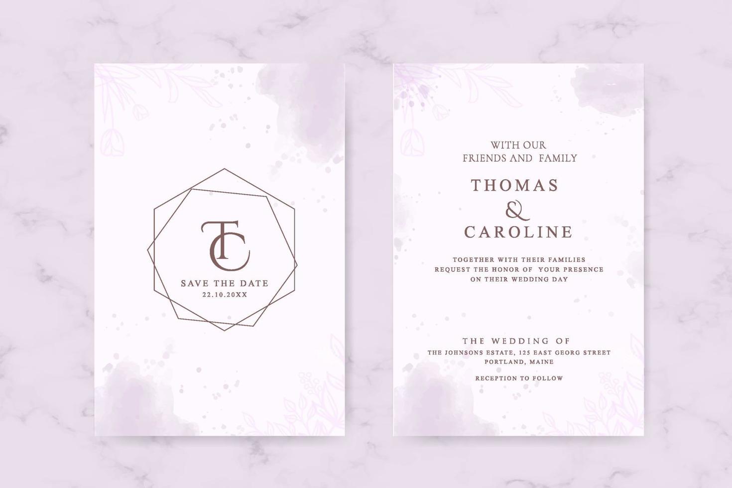 Wedding invitation with purple flower vector