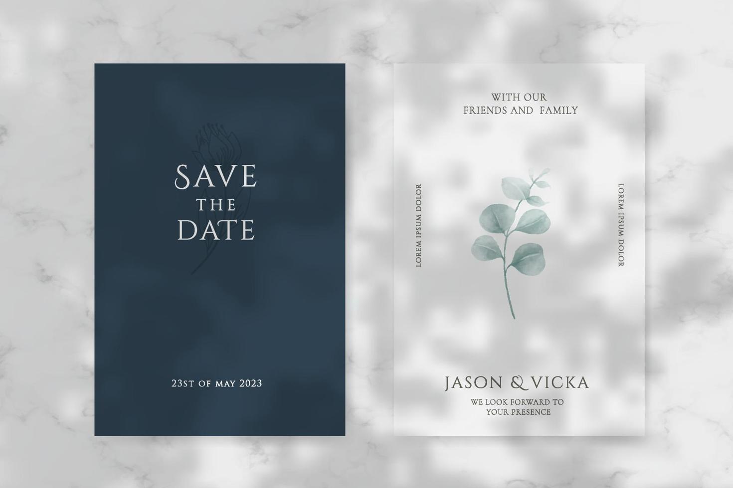 Wedding invitation with emerald green dark navy elegant template vector