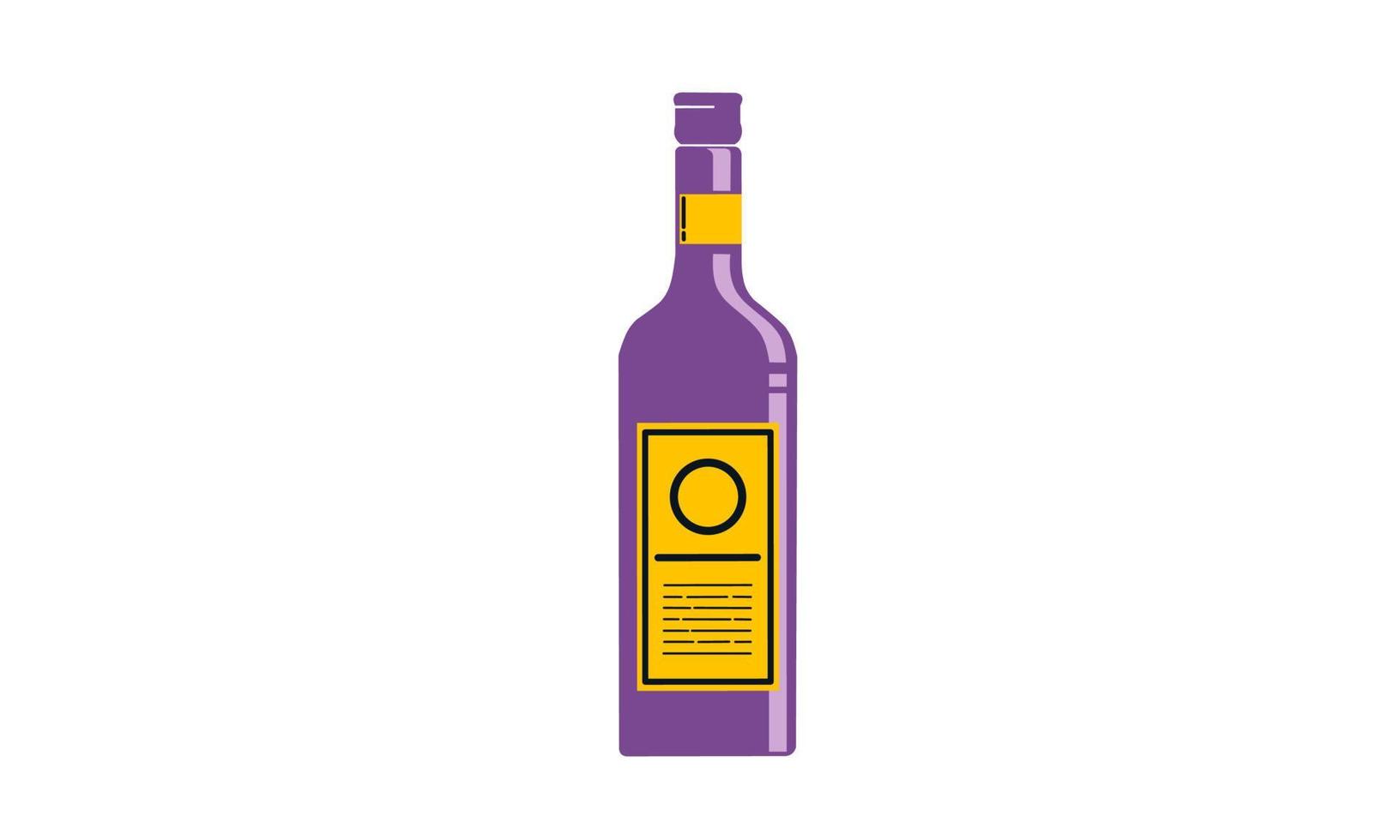 Bottle of wine with label. Flat style vector illustration on white background