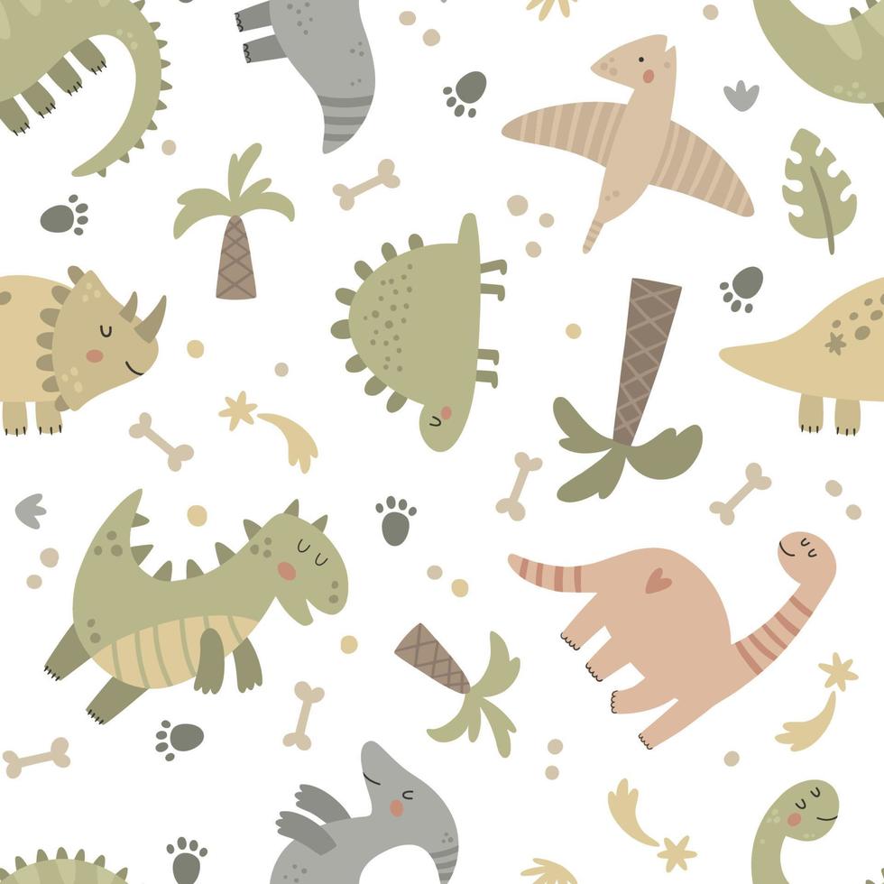 vector seamless pattern with cute dinos