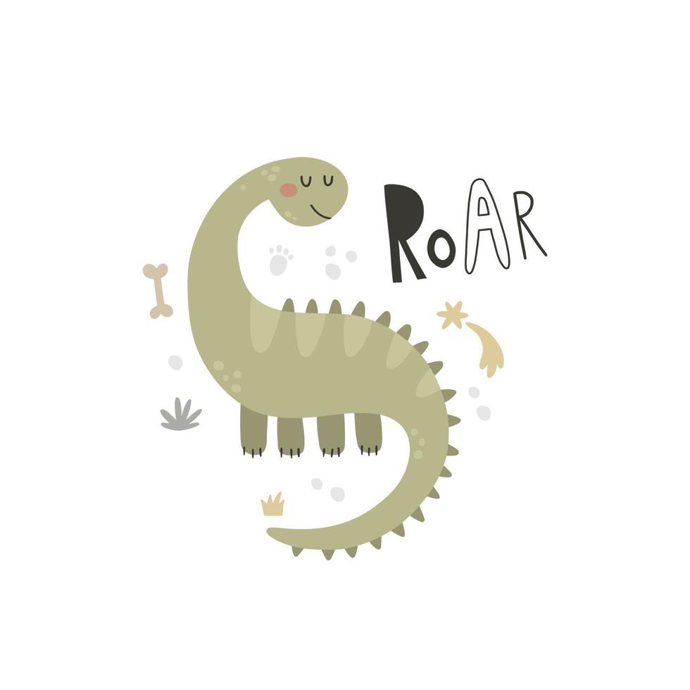 lindo diseño vectorial con dinos y letras vector