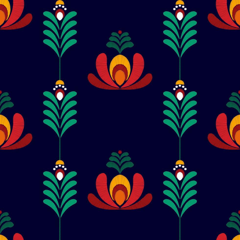 Ikat floral ethnic seamless textile pattern design. Aztec fabric carpet mandala ornaments textile decorations wallpaper. Tribal boho native flower motif traditional embroidery vector background