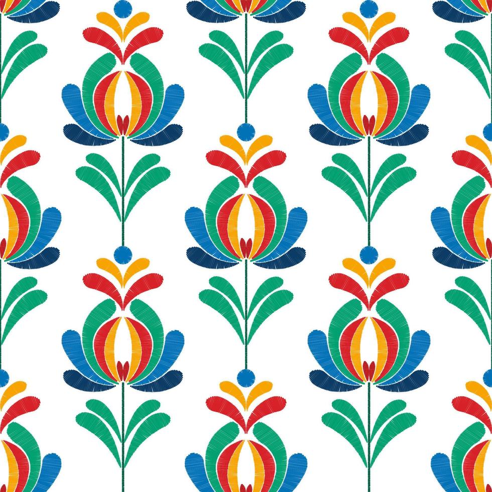 Ikat floral ethnic seamless textile pattern design. Aztec fabric carpet mandala ornaments textile decorations wallpaper. Tribal boho native flower motif traditional embroidery vector background